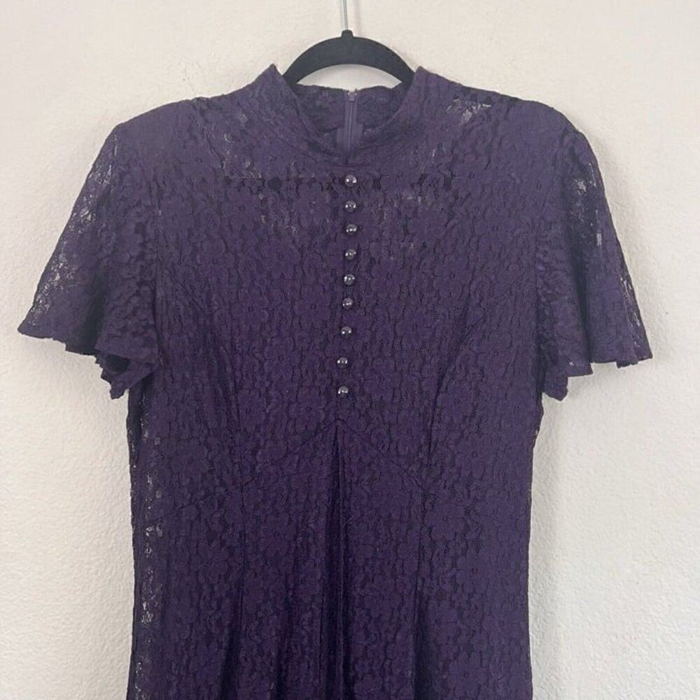 Vintage Purple Lace Romantic Goth Victorian Women Layered Midi/maxi Dress Large - Picture 11 of 12